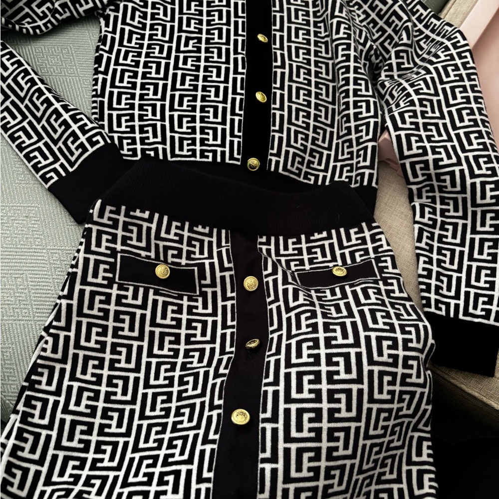 Designer Black and White Patterned Dress